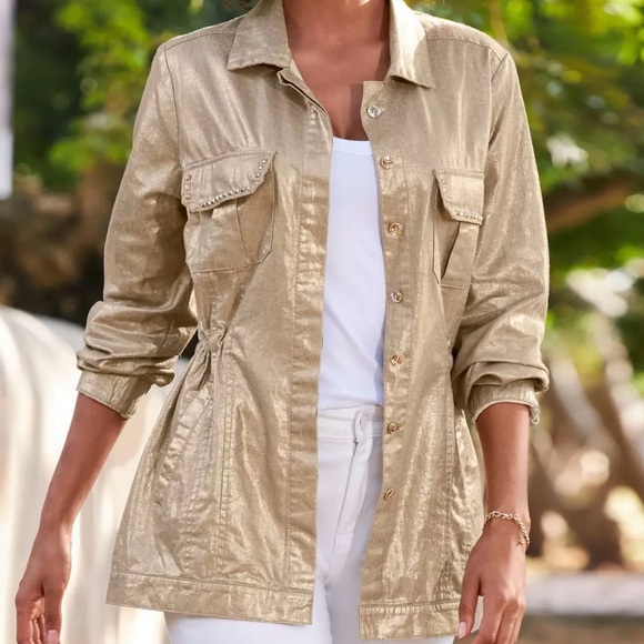 Boston Proper Metallic Brushed Linen Utility Jacket Women’s - Picture 10 of 11